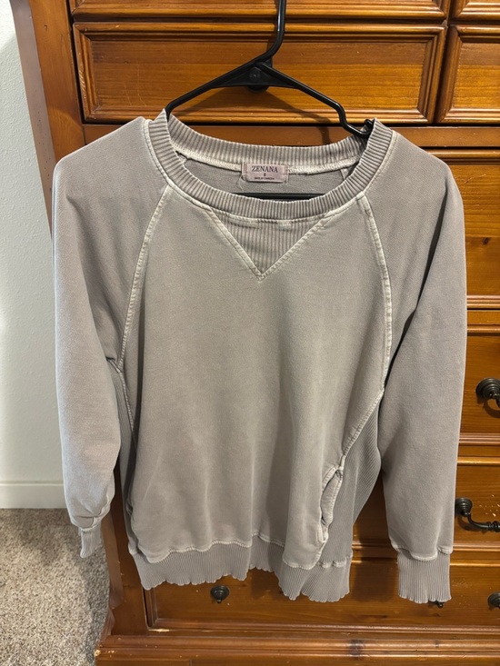 Zenana Outfitters Sweaters - Zenana Outfitters Light Gray Ribbed Crewneck Sweatshirt